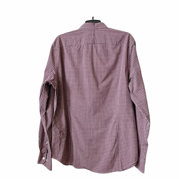 Banana Republic Shirt Men’s Size L Tailored Slim Fit Red Gray Check Long Sleeve - Picture 3 of 6